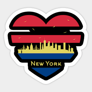 NYC City Skyline cityscape Heart Shape Bird Flying New York Sticker